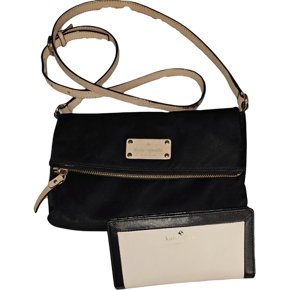 Kate Spade Wilson Road Nylon Crossbody Black and Pink with Wallet